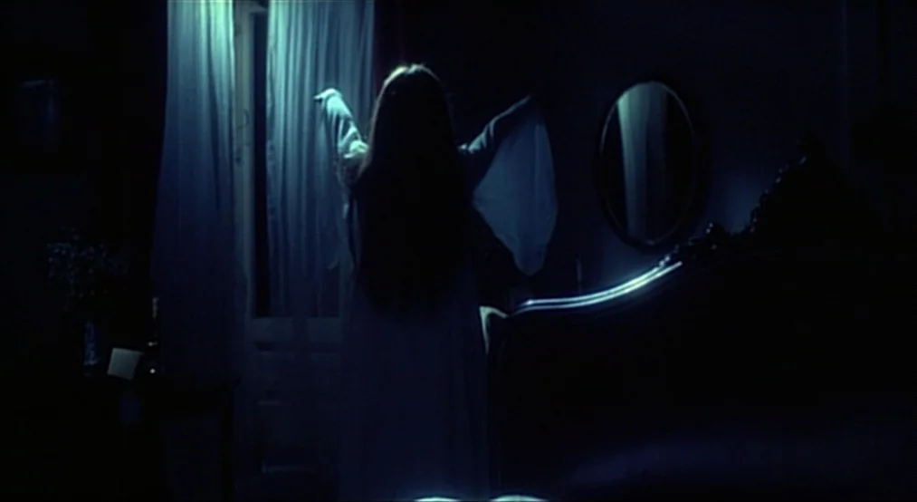 Nosferatu the Vampyre (Nosferatu Phantom Der Nacht) (1979) movie still: fullbody — A dark, sparsely furnished room at night with sheer curtains over…