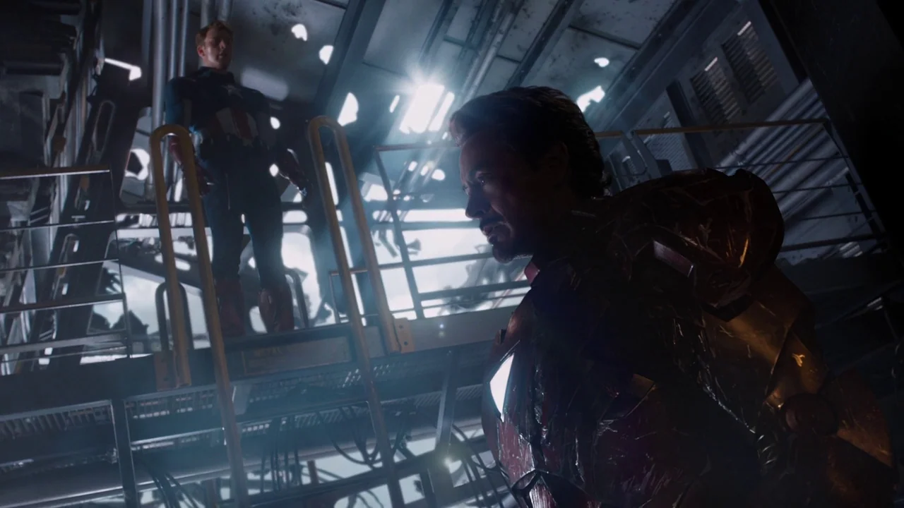 The Avengers (2012) movie still: medium — An industrial metallic structure with exposed girders and pipes features high-contrast backlighting from…