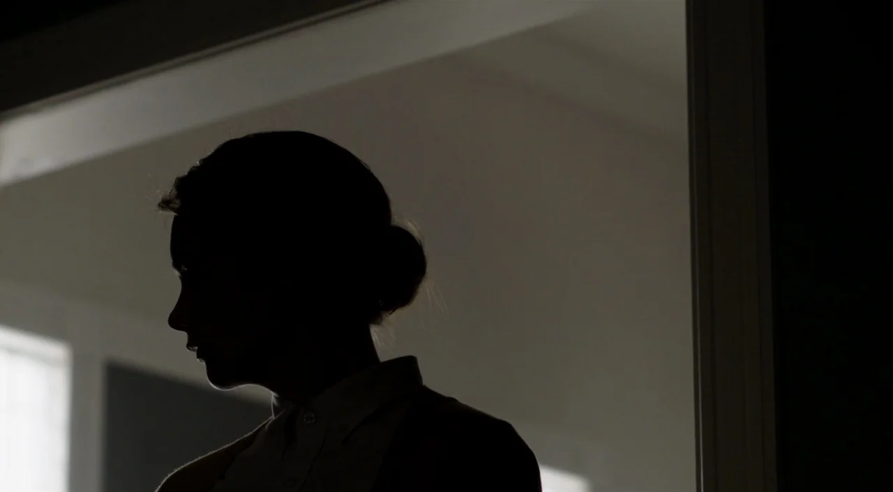 I Am The Pretty Thing That Lives In The House (2016) movie still: closeup — A dark silhouette of a person stands framed within a bright white…