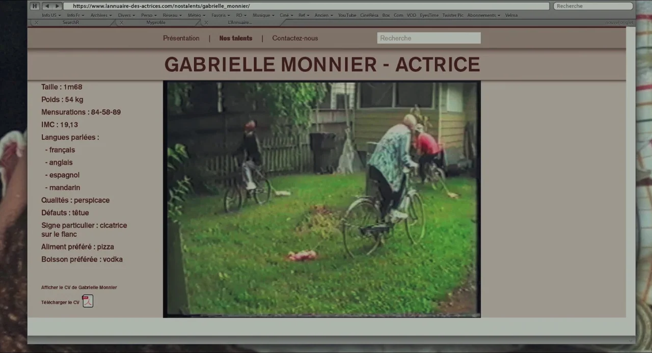 Transformers: Rise of the Beasts (2023) movie still: medium — A web browser displays a professional actress profile page featuring a grainy embedded…