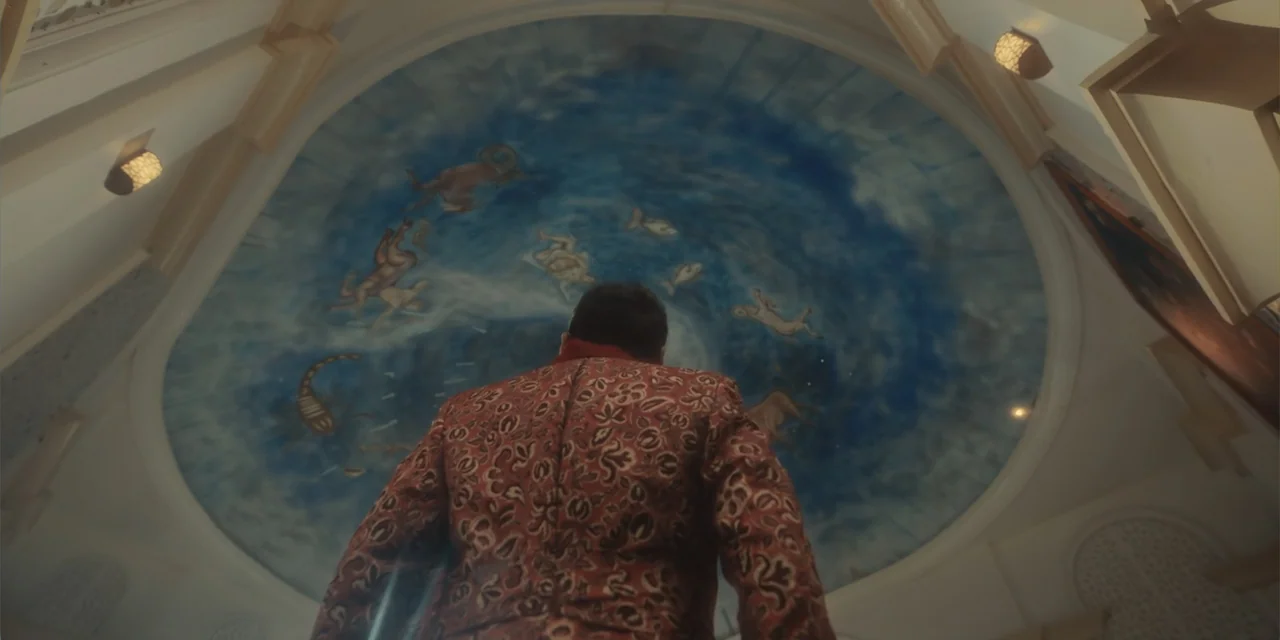 Ten Little Mistresses (2023) movie still: medium — A domed room features an expansive ceiling mural depicting astrological figures in vibrant blue…