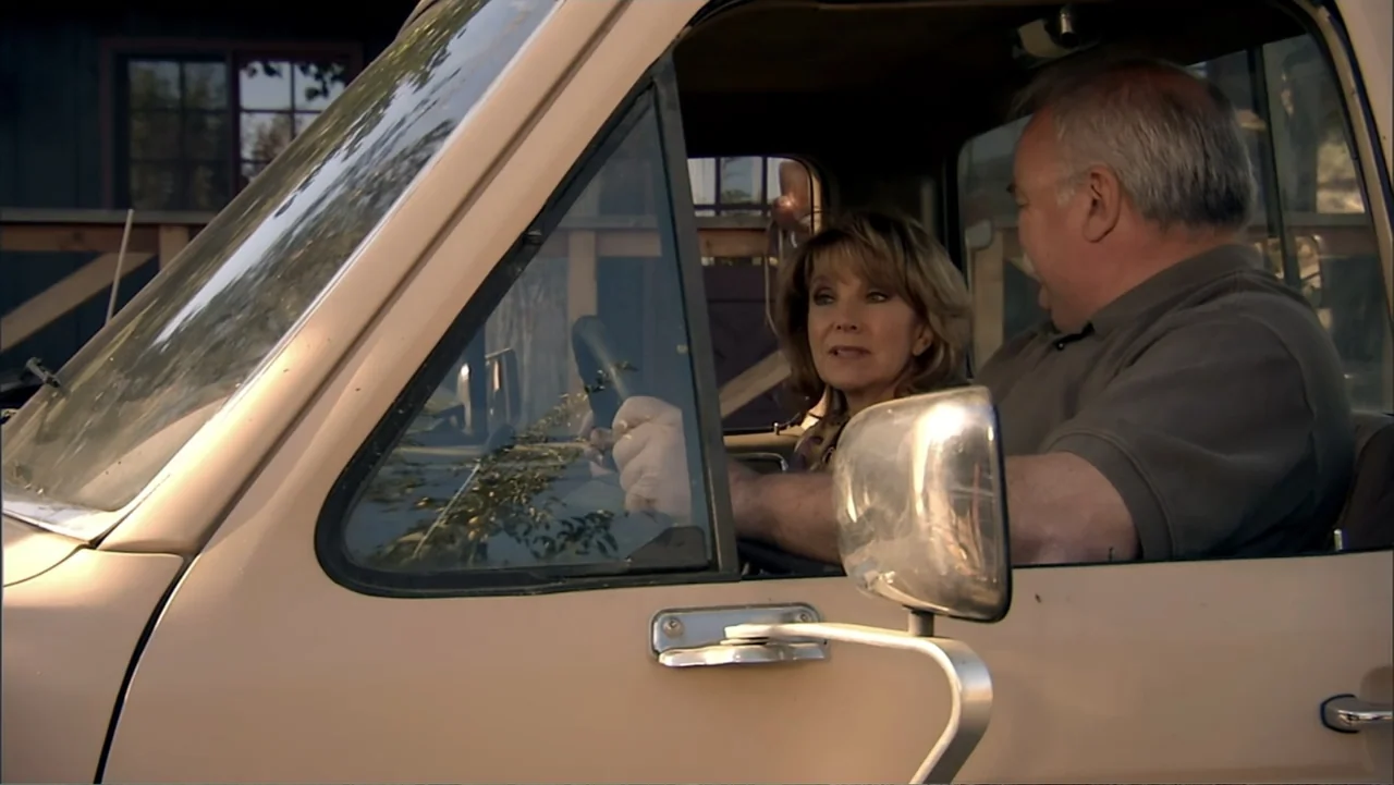 Hot Gimmick: Girl Meets Boy (2019) movie still: medium — A beige pickup truck interior serves as the frame for two people conversing. The woman…