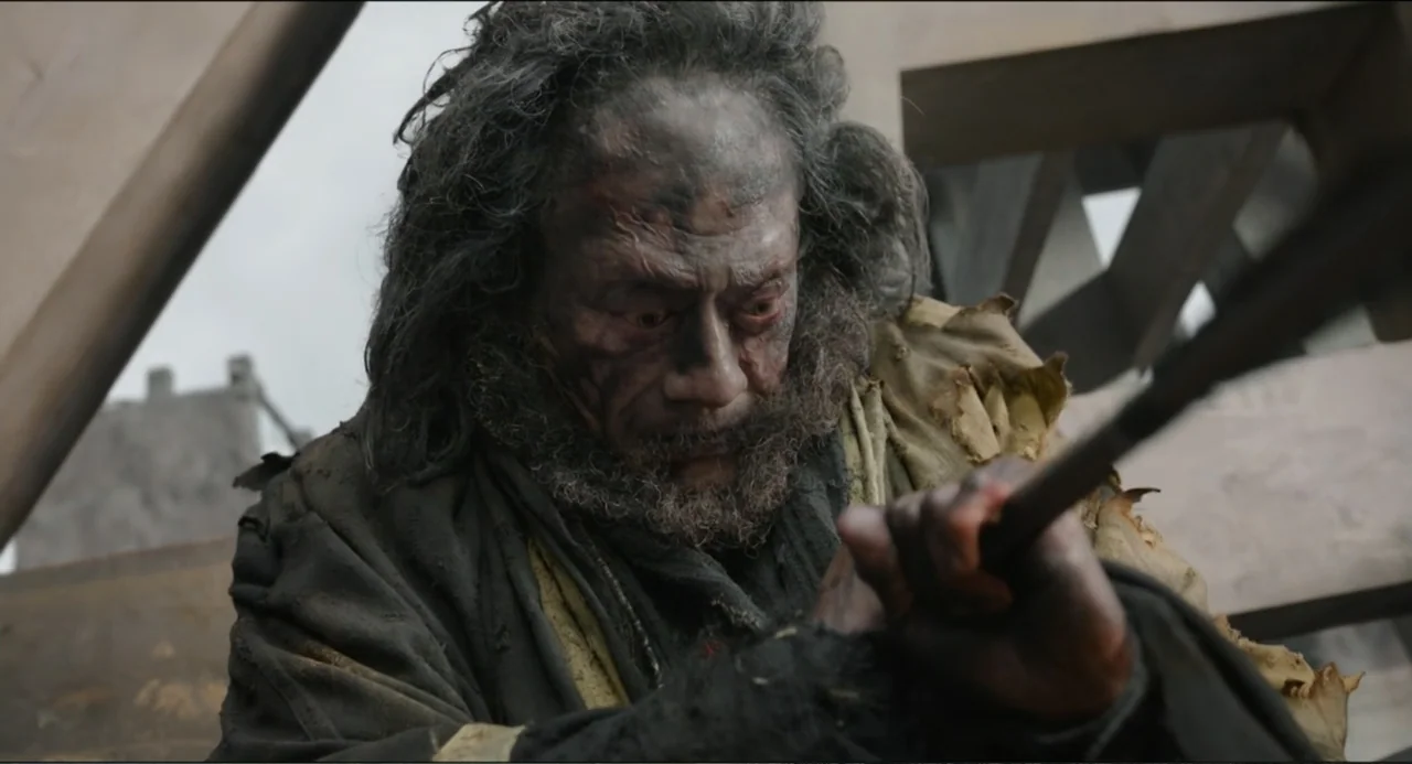 Legends of the Condor Heroes: The Gallants (2025) movie still: closeup — A construction site features wooden beams and unfinished structures in the…