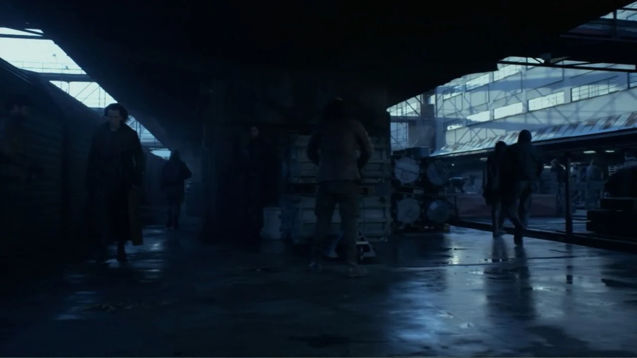 Underworld: Blood Wars (2016) movie still: wide — An industrial loading dock features steel columns, concrete floors, and large windowed building…