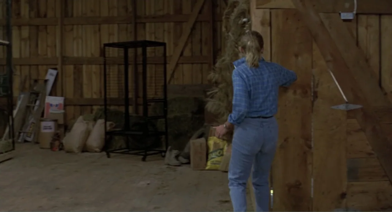 An Experiment in Fear: The Making of Monkey Shines (2014) movie still: medium — A rustic barn interior features wooden walls and scattered farming…