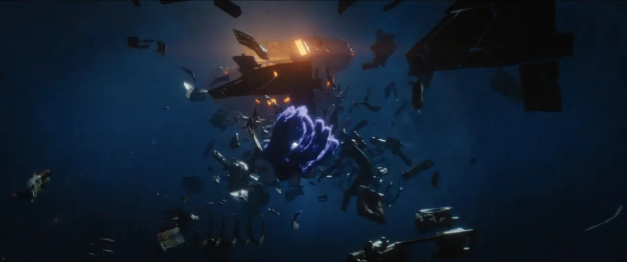 Star Trek: Section 31 (2025) movie still: establishing — Dark empty space filled with scattered fragments of metallic ship wreckage and debris. A…