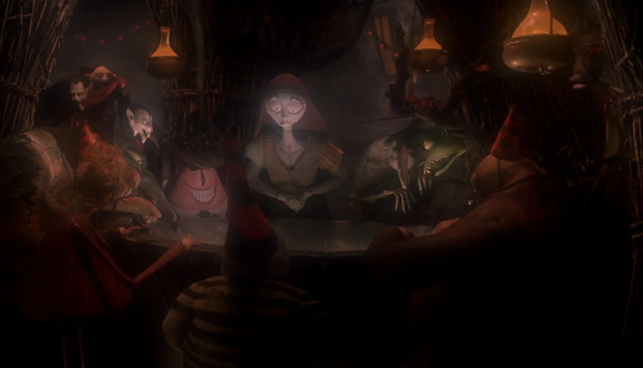 The Nightmare Before Christmas (1993) movie still: medium — A dark wooden interior filled with shadows and hanging jars acting as light sources.…