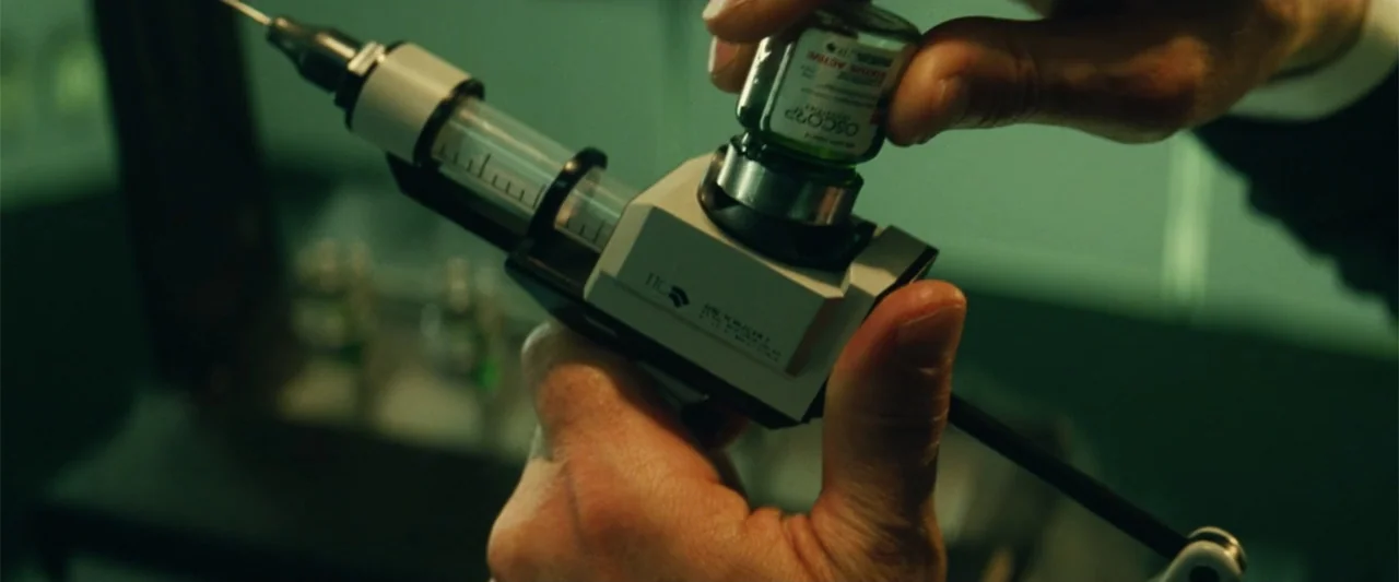 The Amazing Spider-Man 2 (2014) movie still: closeup — A clinical laboratory setting contains various medical tools and glass equipment on a…