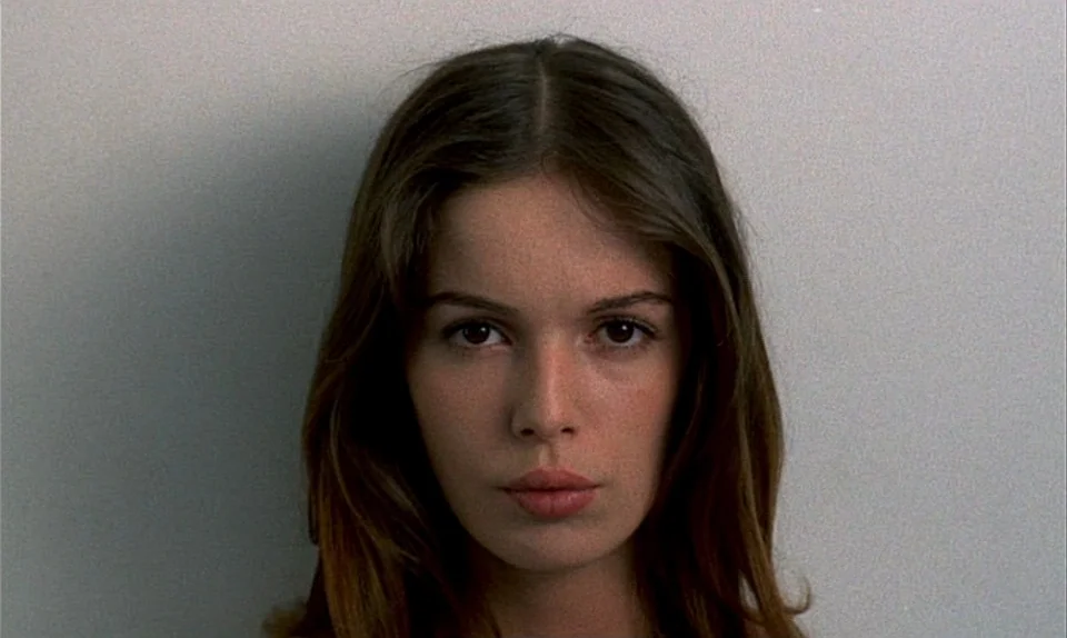 Successive Slidings of Pleasure (Glissements progressifs du plaisir) (1974) movie still: closeup — A woman is centered against a flat,…