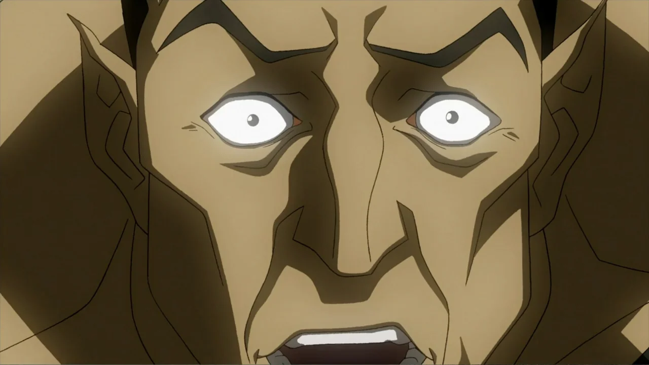 Superman/Shazam!: The Return of Black Adam (2010) movie still: closeup — A close-up view focuses on the weathered face of an animated character. The…