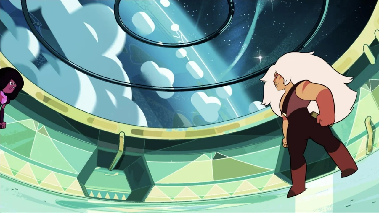 Cartoon Network: Animated Through the Years (2022) movie still: wide — A curved spaceship bridge features geometric green flooring and a large…