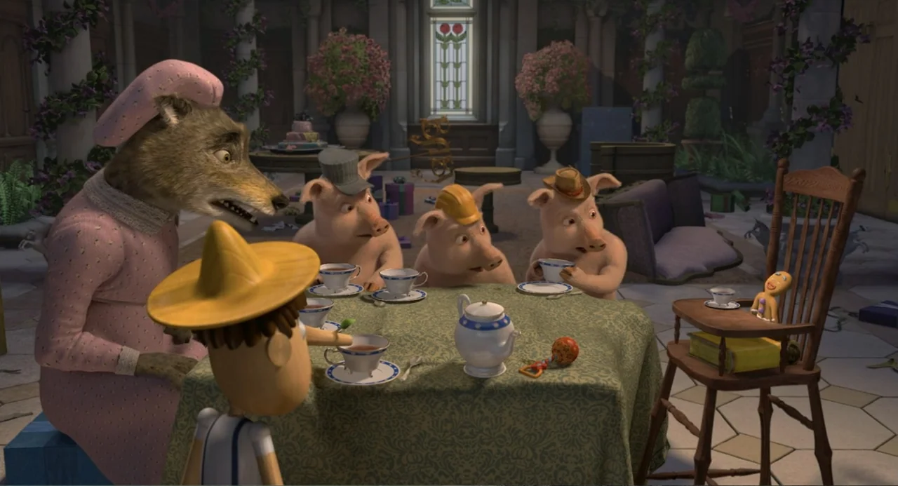 Shrek the Third (2007) movie still: medium — A group of fairytale characters sits at a dinner table inside an ornate hall. They are gathered for a…