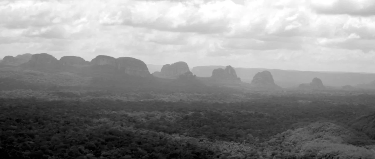 Embrace Of The Serpent (2015) movie still: establishing — A sprawling tropical forest landscape lies beneath a range of eroded sandstone mesas.…