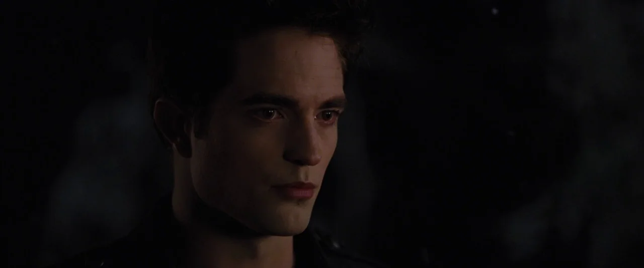 The Twilight Saga: Breaking Dawn – Part 2 (2012) movie still: closeup — A dark, dimly lit outdoor environment with a faint, blurred background. A…