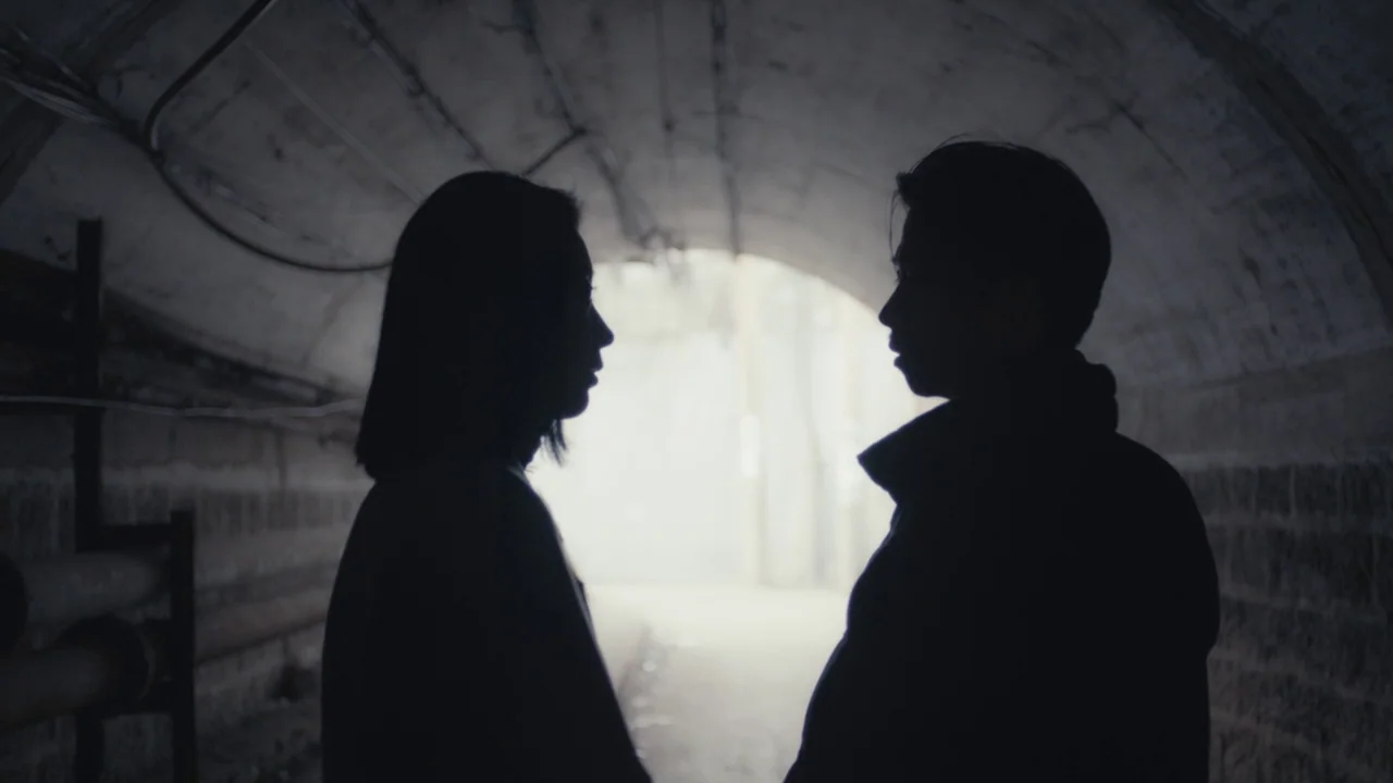 An Elephant Sitting Still (2018) movie still: medium — A concrete pedestrian tunnel with curved ceilings and weathered brick walls leads to…