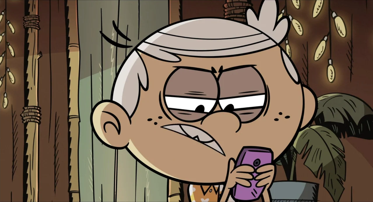 No Time to Spy: A Loud House Movie (2024) movie still: closeup — A cartoon interior room with bamboo-patterned walls and hanging lights. A young boy…