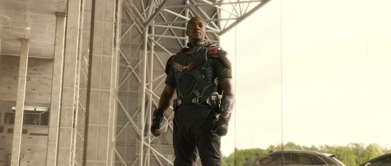 Avengers: Age of Ultron (2015) movie still: fullbody — A spacious modern atrium with exposed white steel structural trusses and floor-to-ceiling…