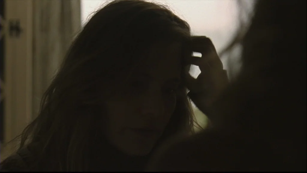 Margot At The Wedding (2007) movie still: closeup — A dimly lit interior space with a window visible in the blurred background. A woman reaches up…