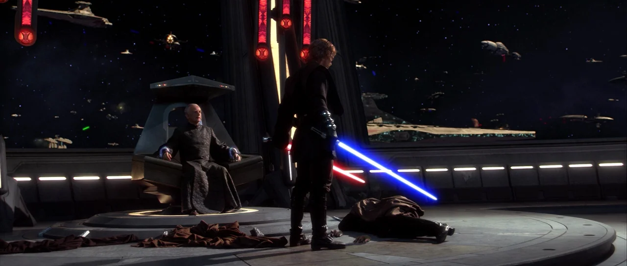 Star Wars: Episode III – Revenge of the Sith (2005) movie still: wide — A high-tech command deck overlooks a massive fleet of starships in deep…