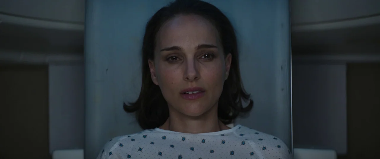Thor: Love and Thunder (2022) movie still: closeup — A woman lies within the cramped, tubular interior of a medical imaging machine. She is centered…