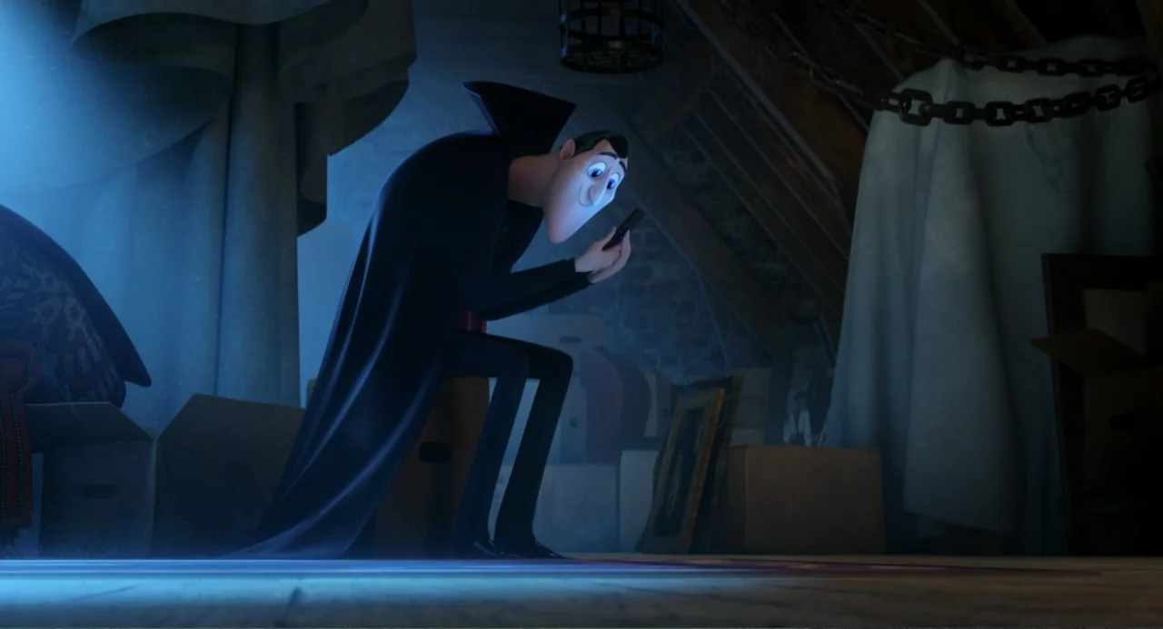 Hotel Transylvania 3: Summer Vacation (2018) movie still: medium — An attic space filled with cardboard boxes, draped furniture, and hanging rusted…