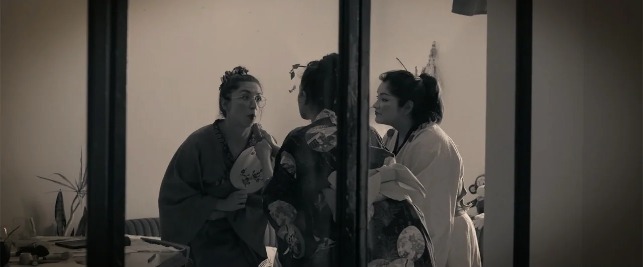 I Trust in You (2016) movie still: medium — A room contains three women dressed in traditional Japanese garments while preparing together. The…