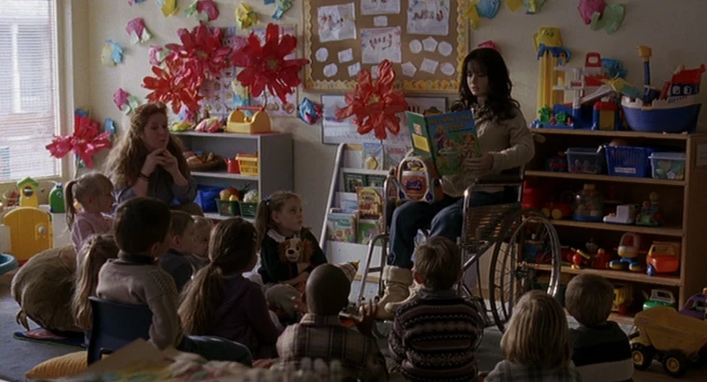 Lars And The Real Girl (2007) movie still: wide — A preschool room features shelves filled with plastic toys and walls decorated with children's…