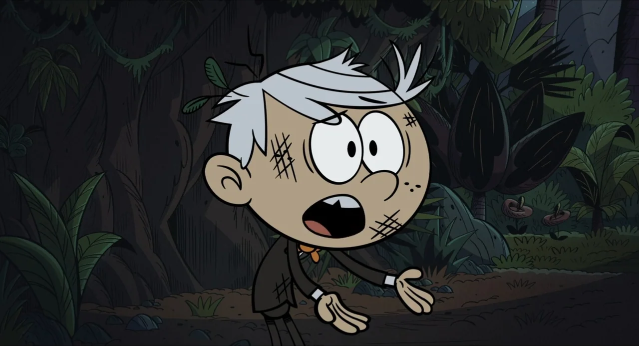 No Time to Spy: A Loud House Movie (2024) movie still: medium — A dark, dense tropical jungle environment with thick vegetation at night. A young…