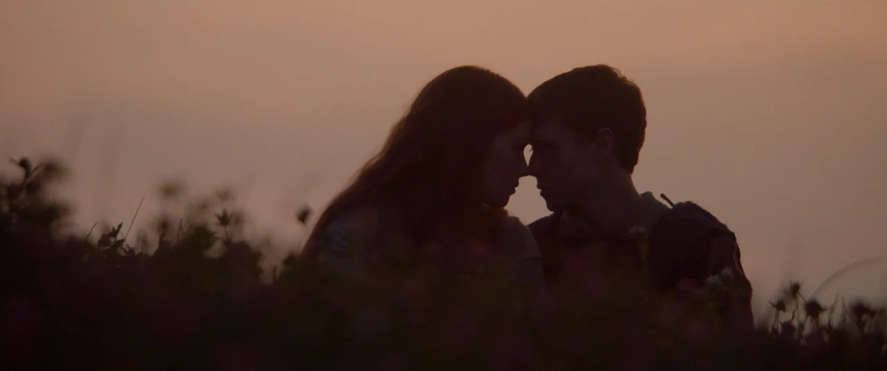 Ophelia (2018) movie still: medium — Two individuals stand closely together within a dark foreground of low-lying vegetation. The pair faces one…