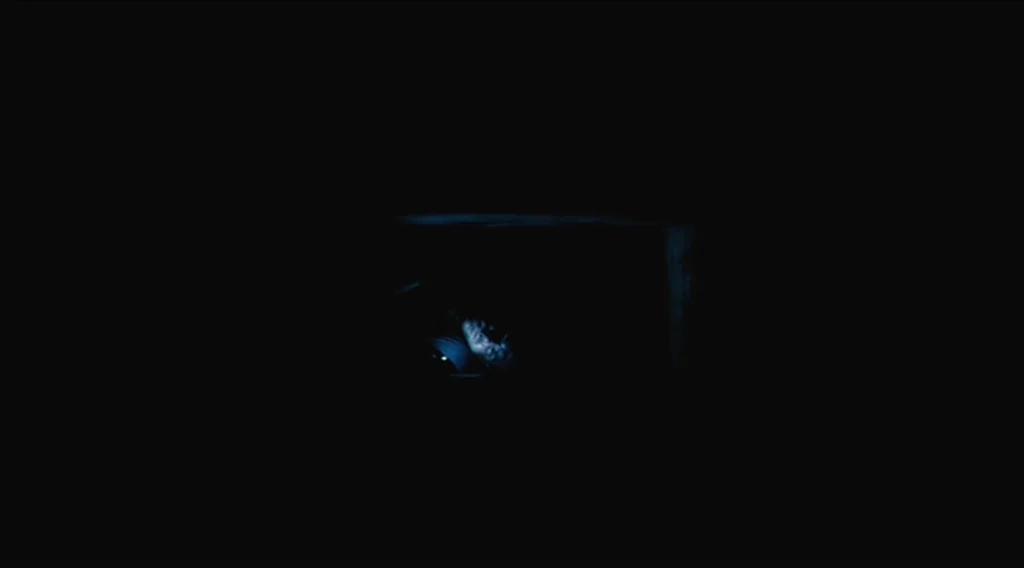 Buried (2010) movie still: wide — A man lies in a dark, enclosed space illuminated by a thin rectangular light. The light captures his face in sharp…