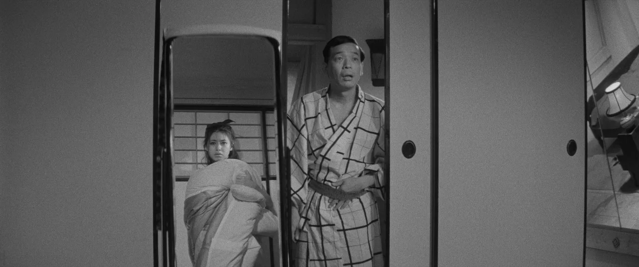 Carmen From Kawachi (1966) movie still: medium — A traditional Japanese room features shoji sliding doors and mirrored reflections on adjacent…