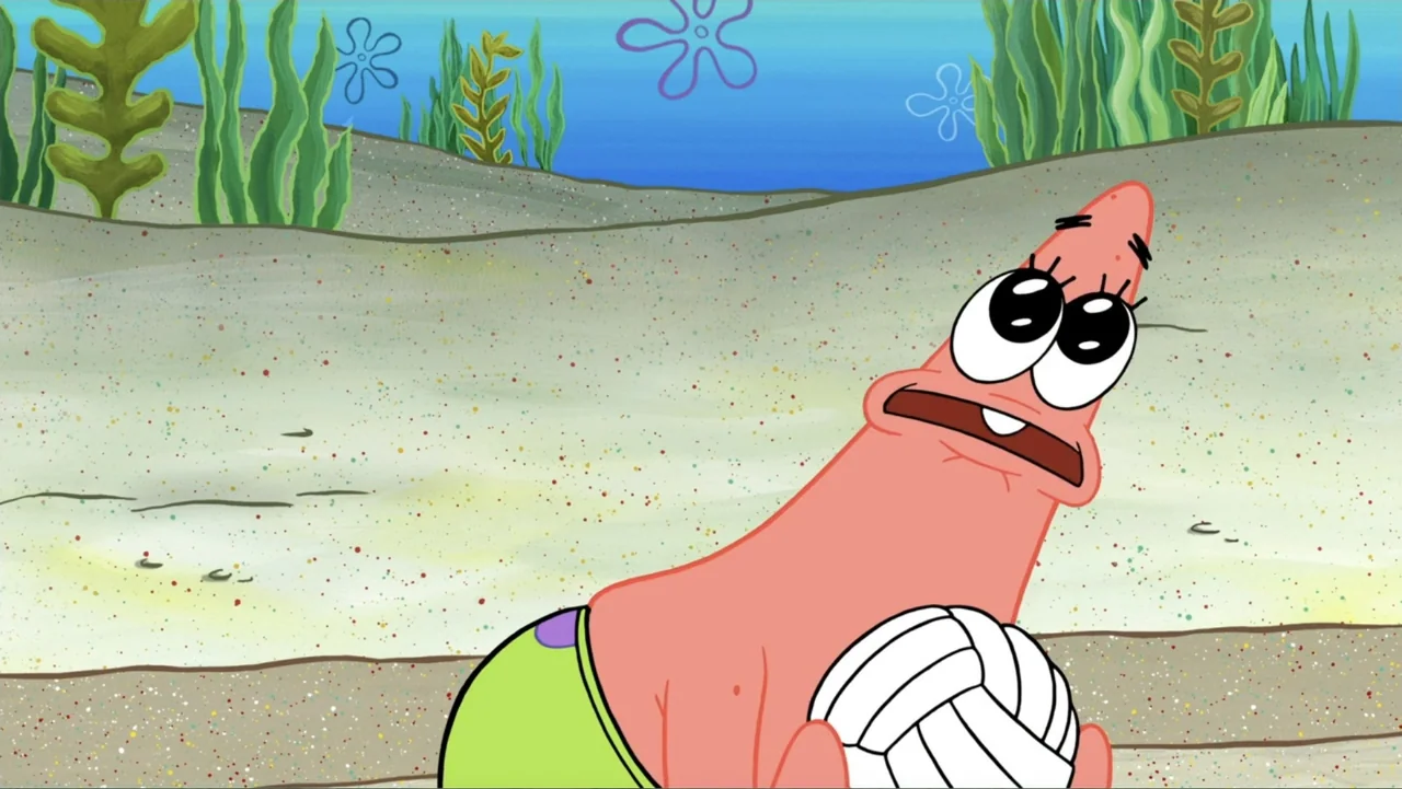 SpongeBob Squarepants: Kreepaway Kamp (2024) movie still: medium — A sandy underwater floor with green kelp plants in the background. A pink…