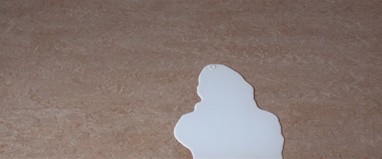 A White, White Day (2019) movie still: closeup — A light brown, speckled laminate countertop serves as the background for the frame. A spill of…