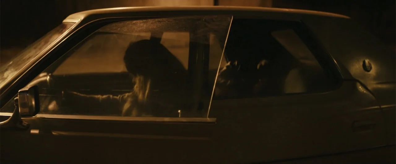 I'm Your Woman (2020) movie still: medium — A dark night exterior shows the silhouette of a person inside a car. The driver sits behind the wheel…