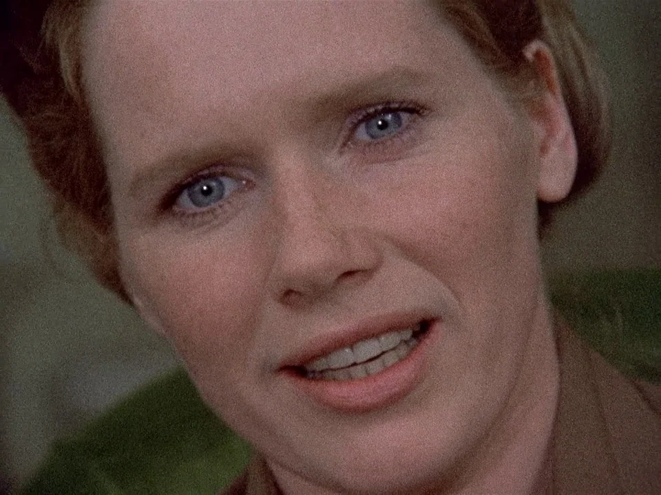 Scenes from a Marriage (1973) movie still: closeup — A close-up shot showing a woman's face within an indoor setting. The woman is speaking while…