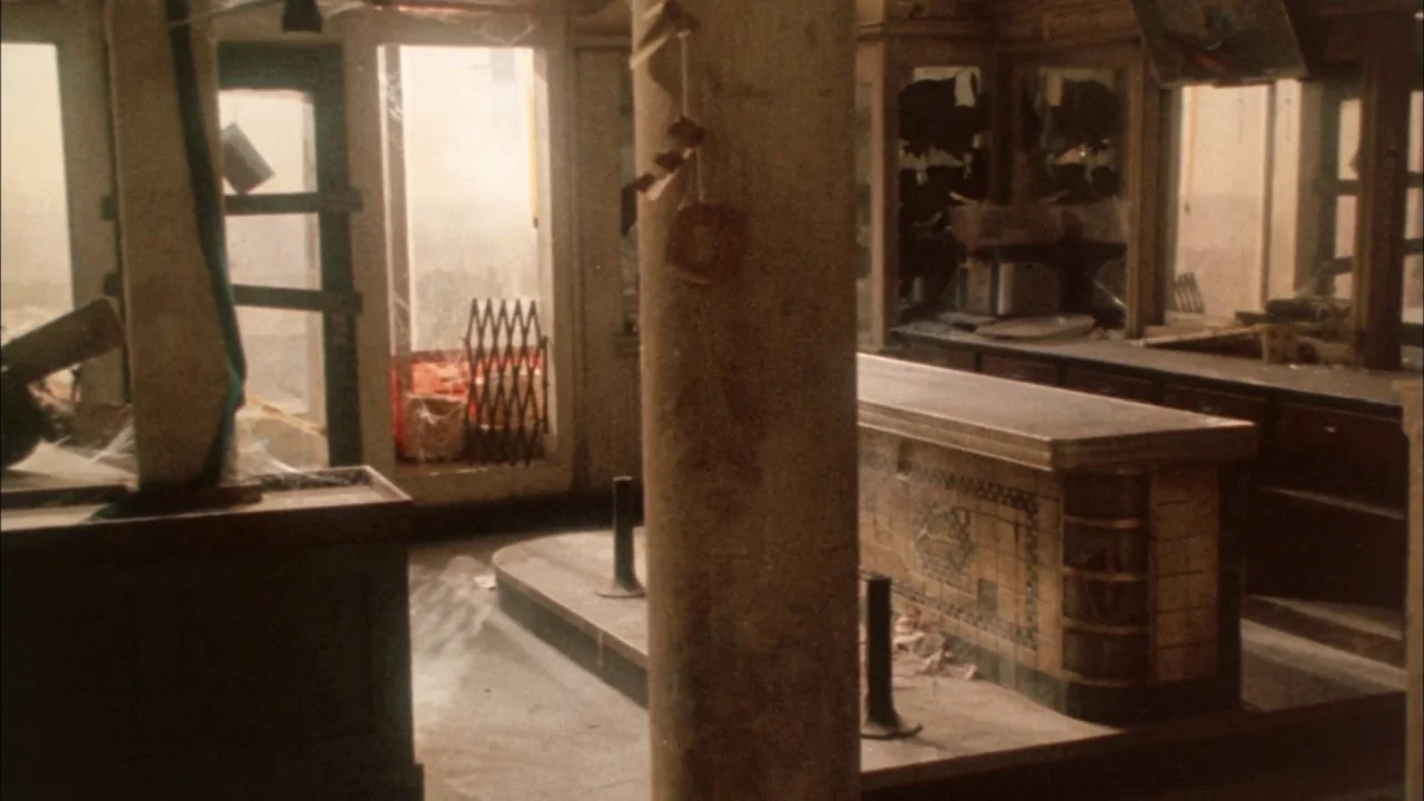 Come Back to the 5 & Dime Jimmy Dean, Jimmy Dean (1982) movie still: wide — An abandoned bar interior features tiled counters, thick support…
