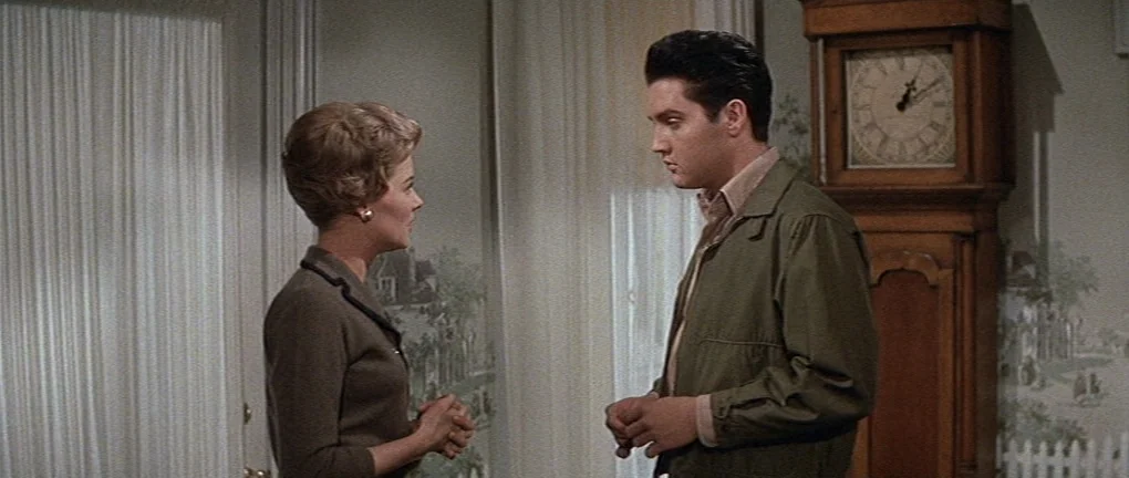Wild in the Country (1961) movie still: medium — A domestic interior with patterned wallpaper featuring a fence design and floor-length curtains. A…