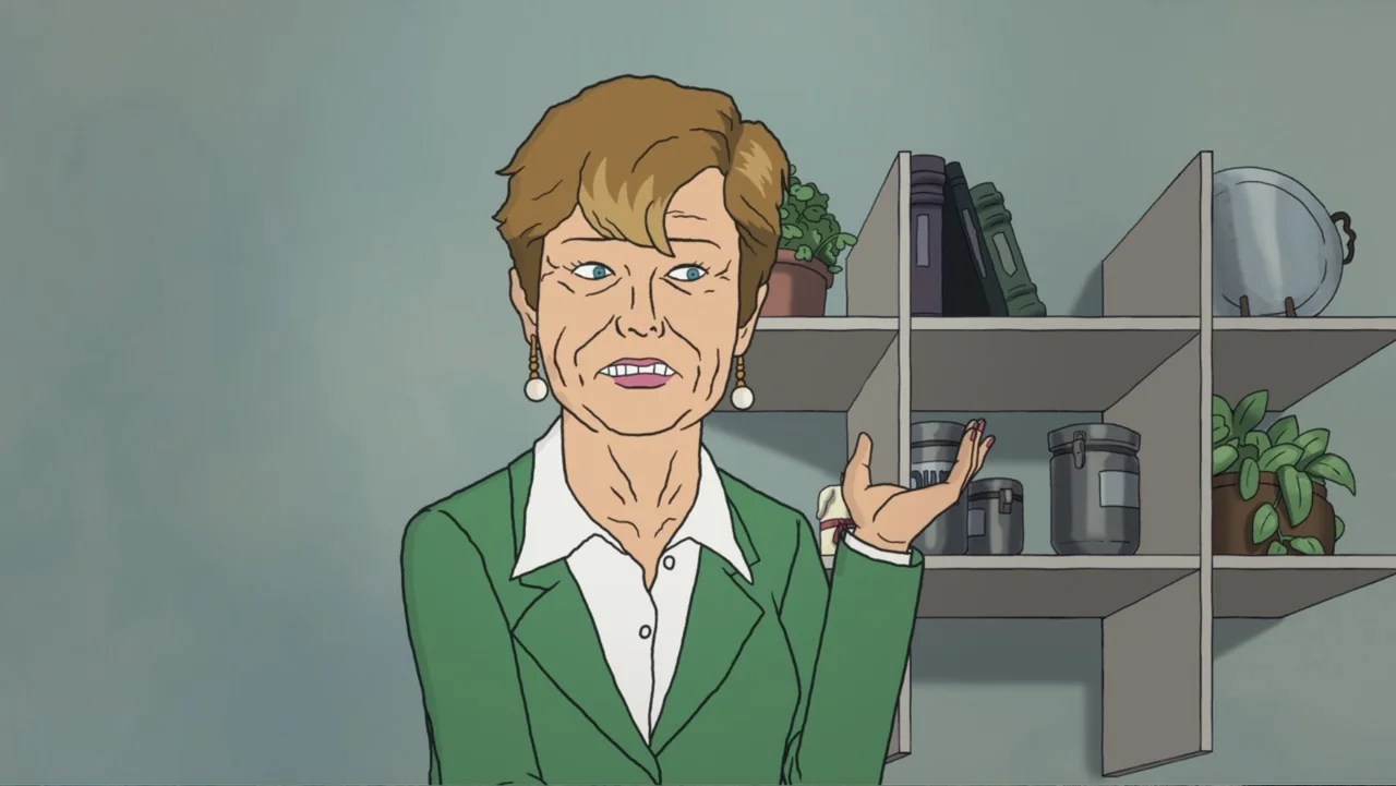 Beavis and Butt-Head Do the Universe (2022) movie still: medium — An office interior features a shelf filled with potted plants and containers. A…