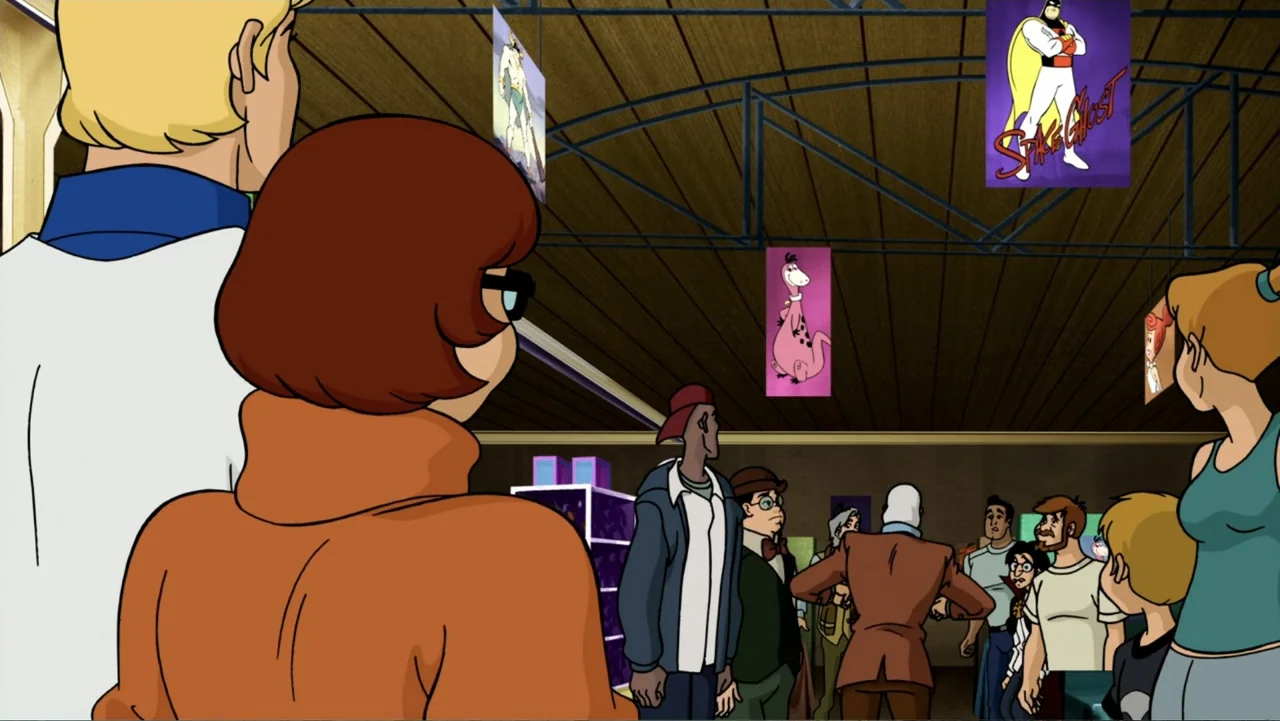 Scooby-Doo! Mask of the Blue Falcon (2012) movie still: medium — An interior retail store features numerous cartoon character posters hanging from…