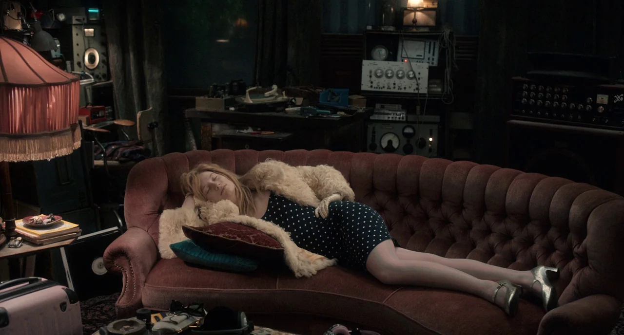Only Lovers Left Alive (2013) movie still: medium — A cluttered room contains numerous pieces of vintage electronic radio and audio equipment. A…