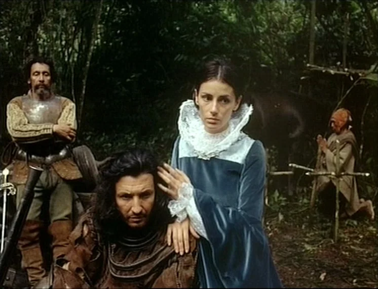 Aguirre, The Wrath Of God (Aguirre, der Zorn Gottes) (1972) movie still: medium — A dense, overgrown jungle serves as the backdrop for several…