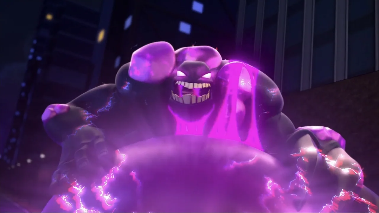 Max Steel: Turbo Warriors (2017) movie still: medium — A dark city street at night serves as the backdrop for a large monster. The hulking creature…