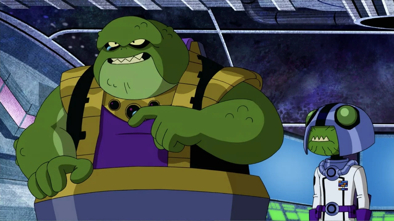Ben 10 vs. the Universe: The Movie (2020) movie still: medium — Two aliens stand in a futuristic command center featuring sleek metallic walls and…