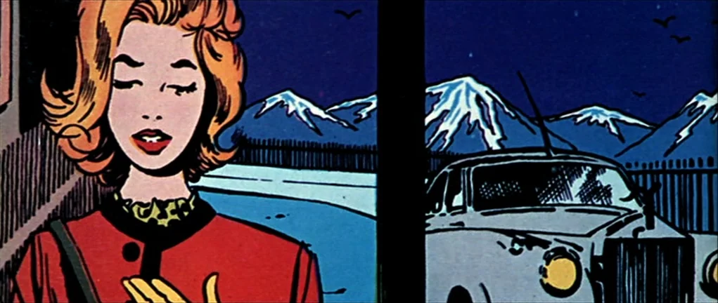 Two or Three Things I Know About Her (2 ou 3 choses que je sais d’elle) (1967) movie still: medium — A stylized illustration shows a blonde woman…