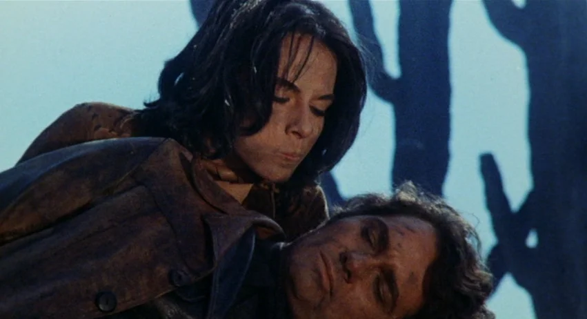Roy Colt and Winchester Jack (1970) movie still: closeup — A desolate desert landscape with large saguaro cacti silhouetted against a pale sky. A…