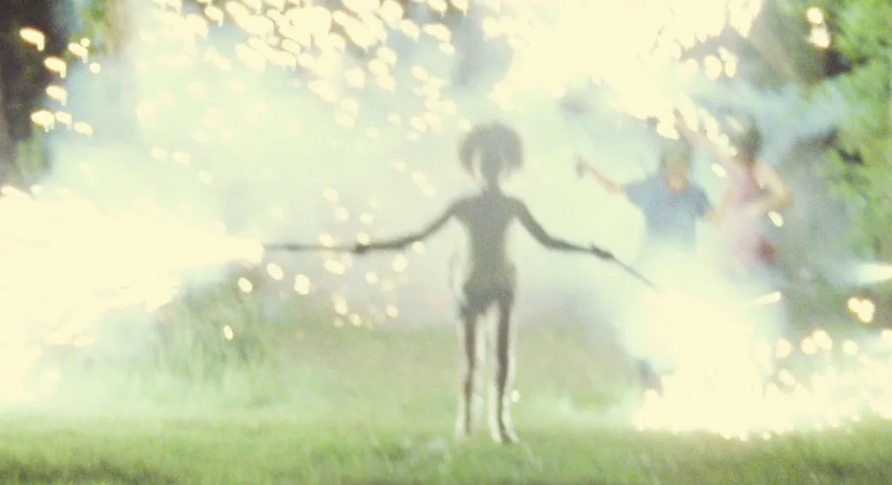 Beasts Of The Southern Wild (2012) movie still: fullbody — An open grassy field at night is filled with bright, glowing sparks. A central child…