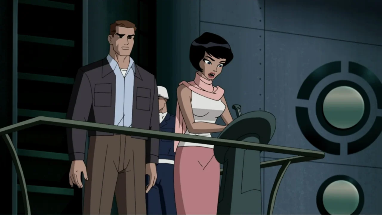 Justice League: The New Frontier (2008) movie still: medium — A metallic control room features large circular wall vents and a central command…