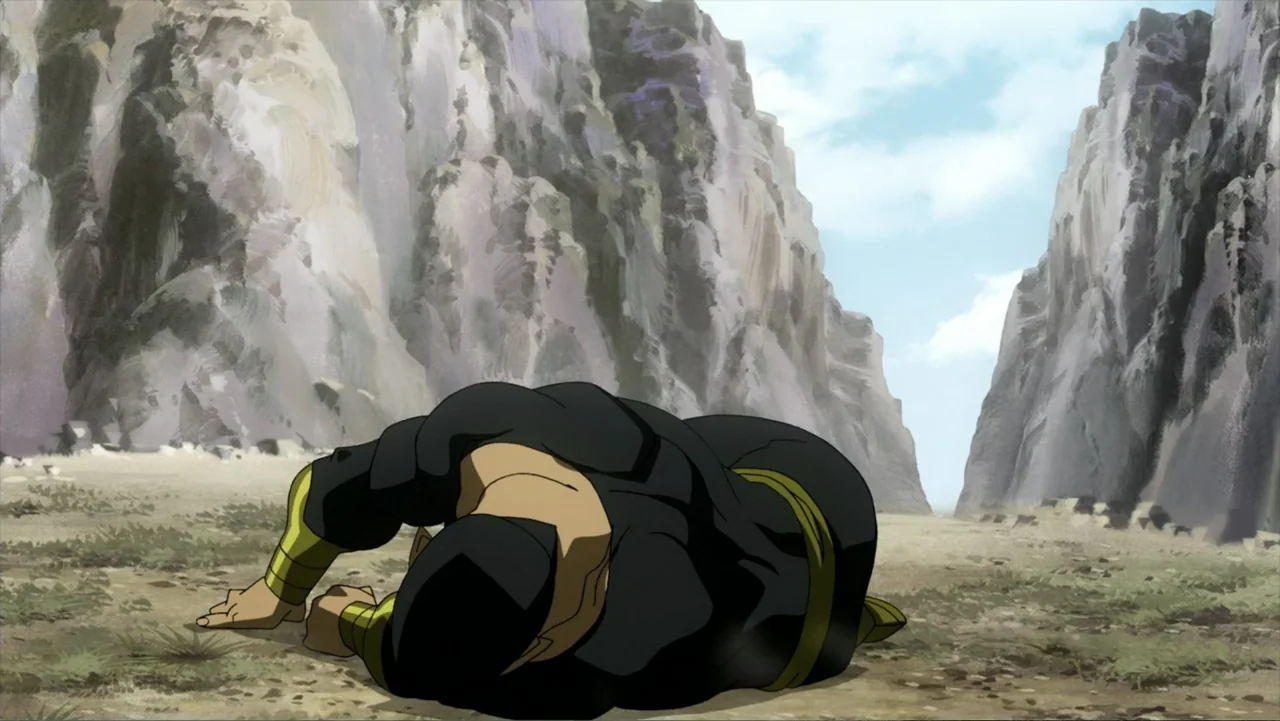 Superman/Shazam!: The Return of Black Adam (2010) movie still: fullbody — A desolate desert canyon with steep, textured rock walls flanking a dusty…