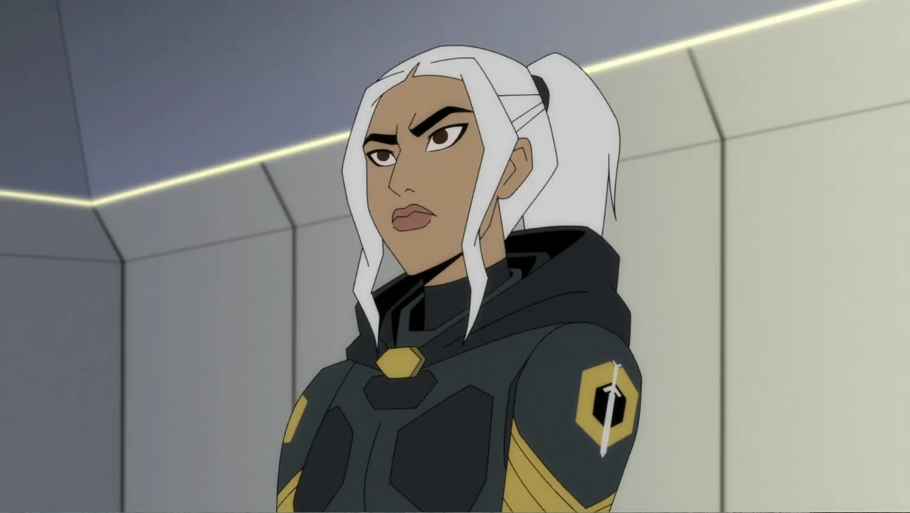 Deathstroke: Knights & Dragons - The Movie (2020) movie still: medium — A sterile interior corridor with plain gray walls features minimal…