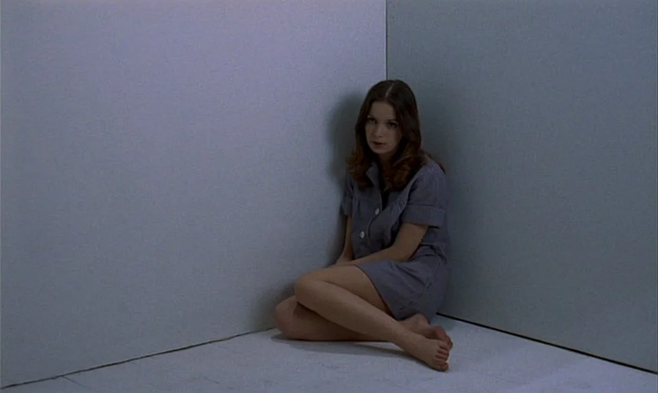 Successive Slidings of Pleasure (Glissements progressifs du plaisir) (1974) movie still: fullbody — A spartan room features two plain grey walls…